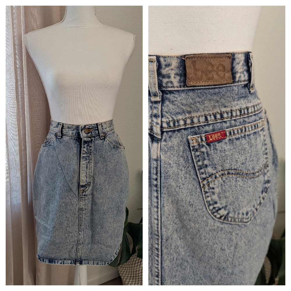 Vintage 80s LEE Acid Wash Denim Skirt, size 7 (25" waist)